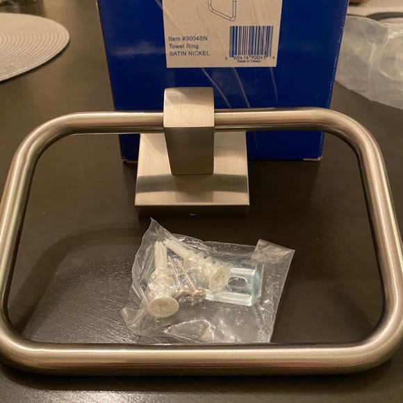 New w box: Brushed Nickel Rectangle Towel Ring - Picture 2 of 3